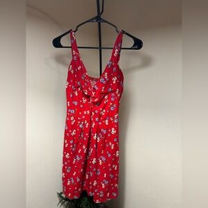 Floral Dress Red with Blue and White Accents